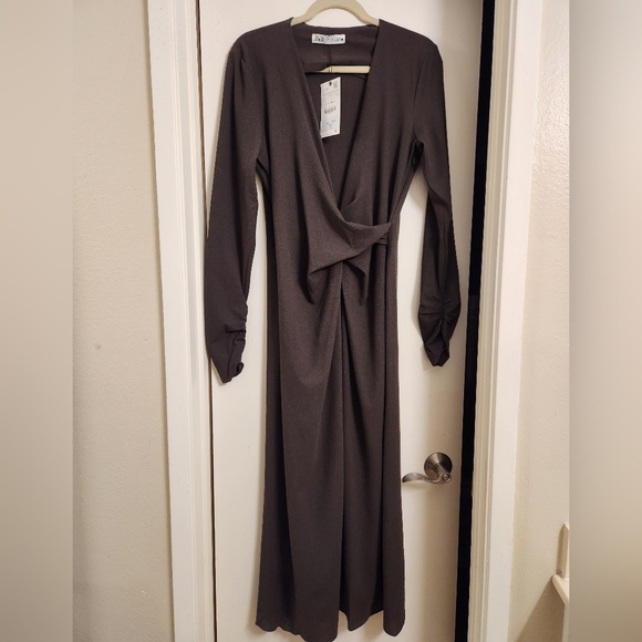 ZARA DRAPED WOOL BLEND DRESS NWT Size L Large - Picture 7 of 11